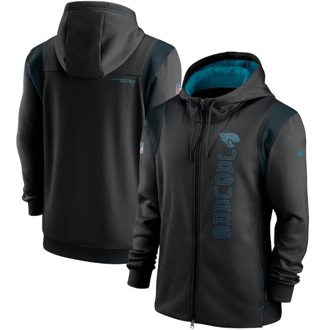 Men's Jacksonville Jaguars 2021 Black Sideline Team Performance Full-Zip Hoodie Men's Jacksonville Jaguars 2021 Black Sideline Team Performance Full-Zip Hoodie